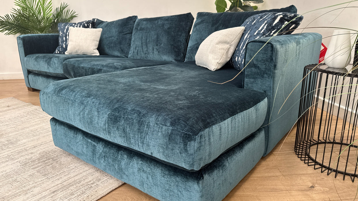 Sofology Majestica Fabric 3 Seater Chaise in Luxe Chenille Teal Mix