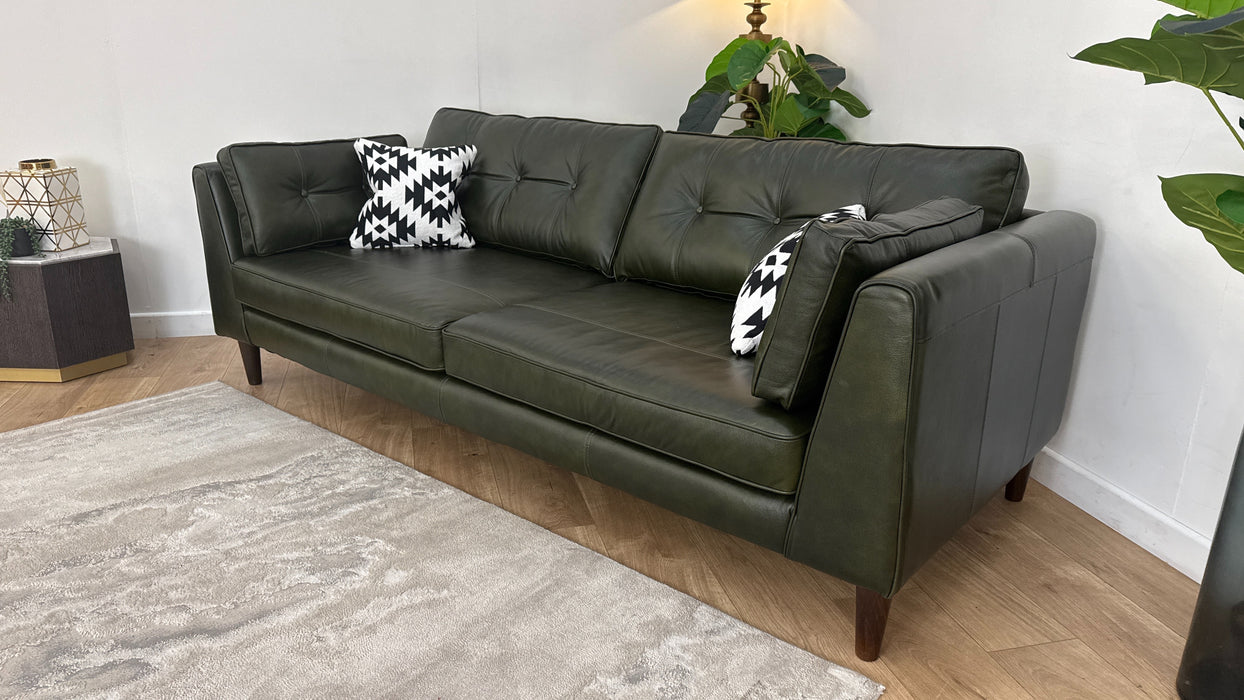 Sofology Cricket Leather 4 Seater in Green Mix