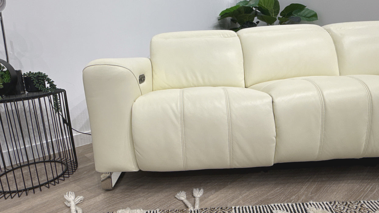 Sofology Marvella Leather 3 Seater Power Recliner/Headrest in Trusty Sheen White