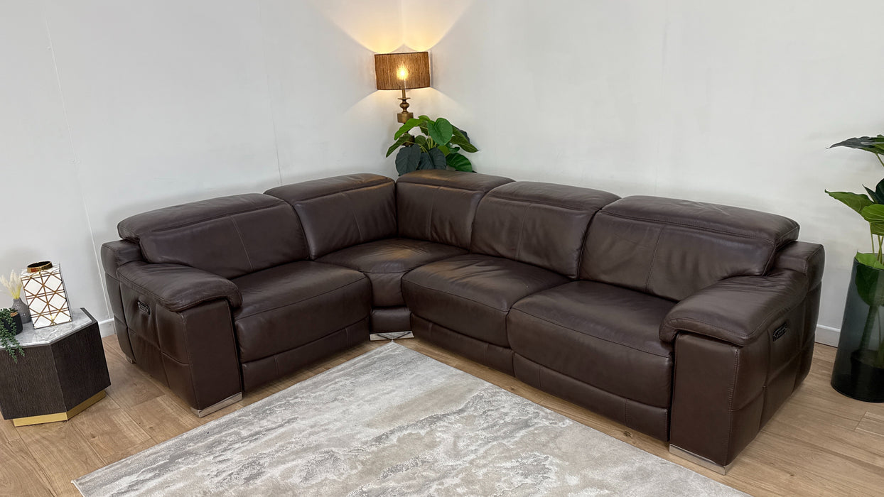 Sofology Laurence Leather 1 Corner 3 Power Recliner/Headrest in Metz Dark Brown