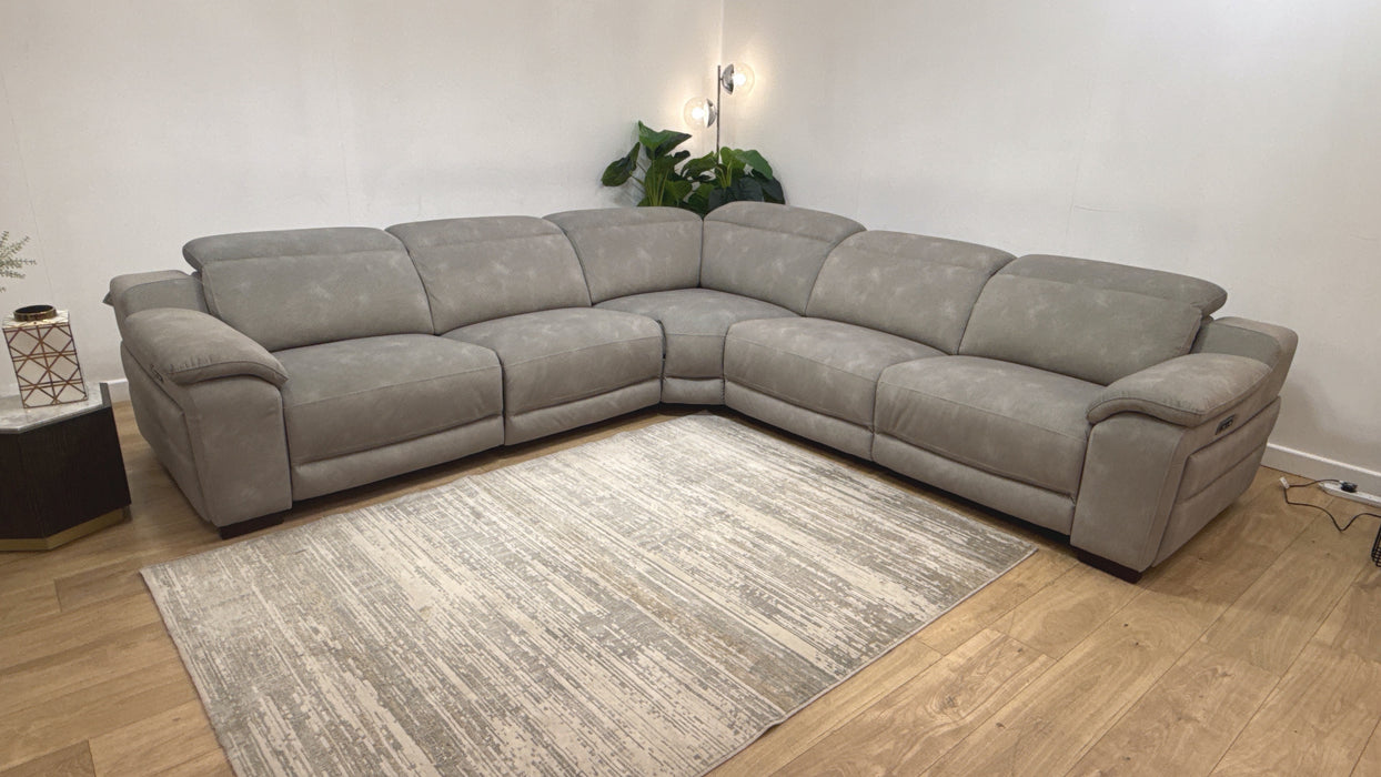 Sofology Portland Modular Fabric 3 Corner 3 Quad Power Recliner/Headrest in Lifestyle Flecked Stone