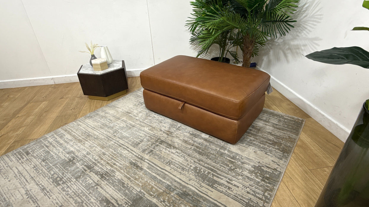 Sofology Retreat Leather Large Storage Footstool in Relaxed Soft Tan