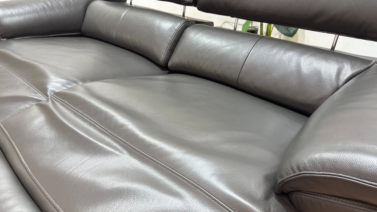 Sofology Hugo Leather 2.5 Seater Power Recliner/Headrest in Trusty Embossed Charcoal