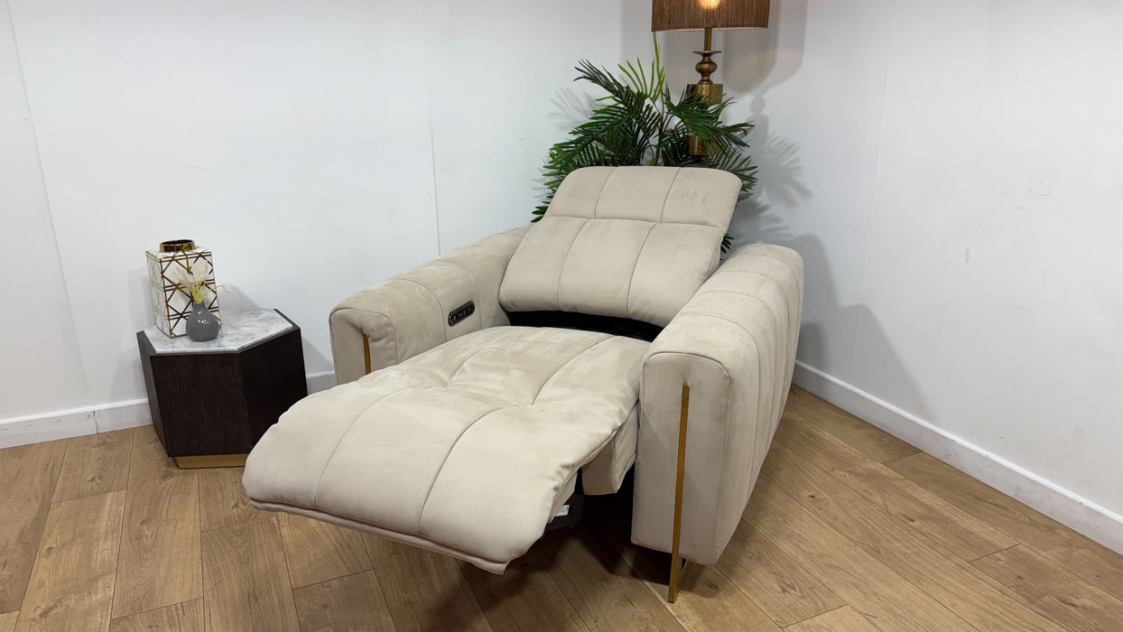 Sofology Paramount Fabric Chair Power Recliner/Headrest Speakers in Lifestyle Nubuck Feel Stone