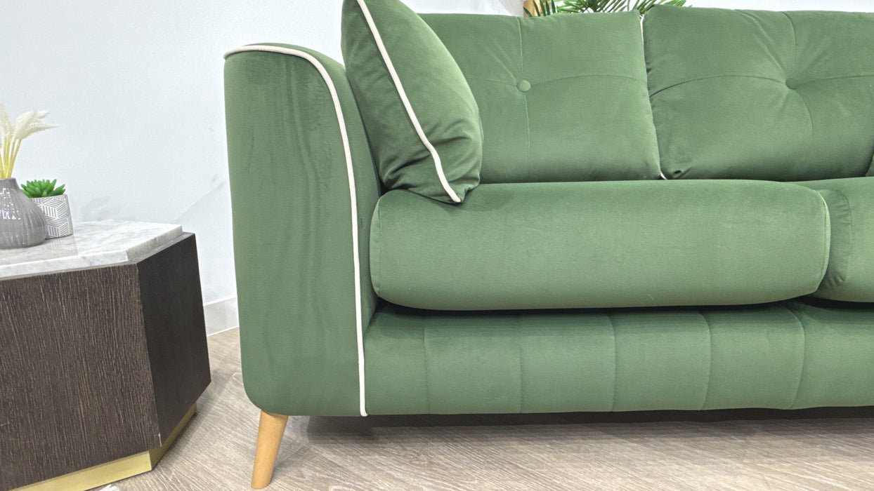 Sofology Remy Fabric 2 Seater in Super Matt Velvet Moss Mix With Cream Contrast Piping