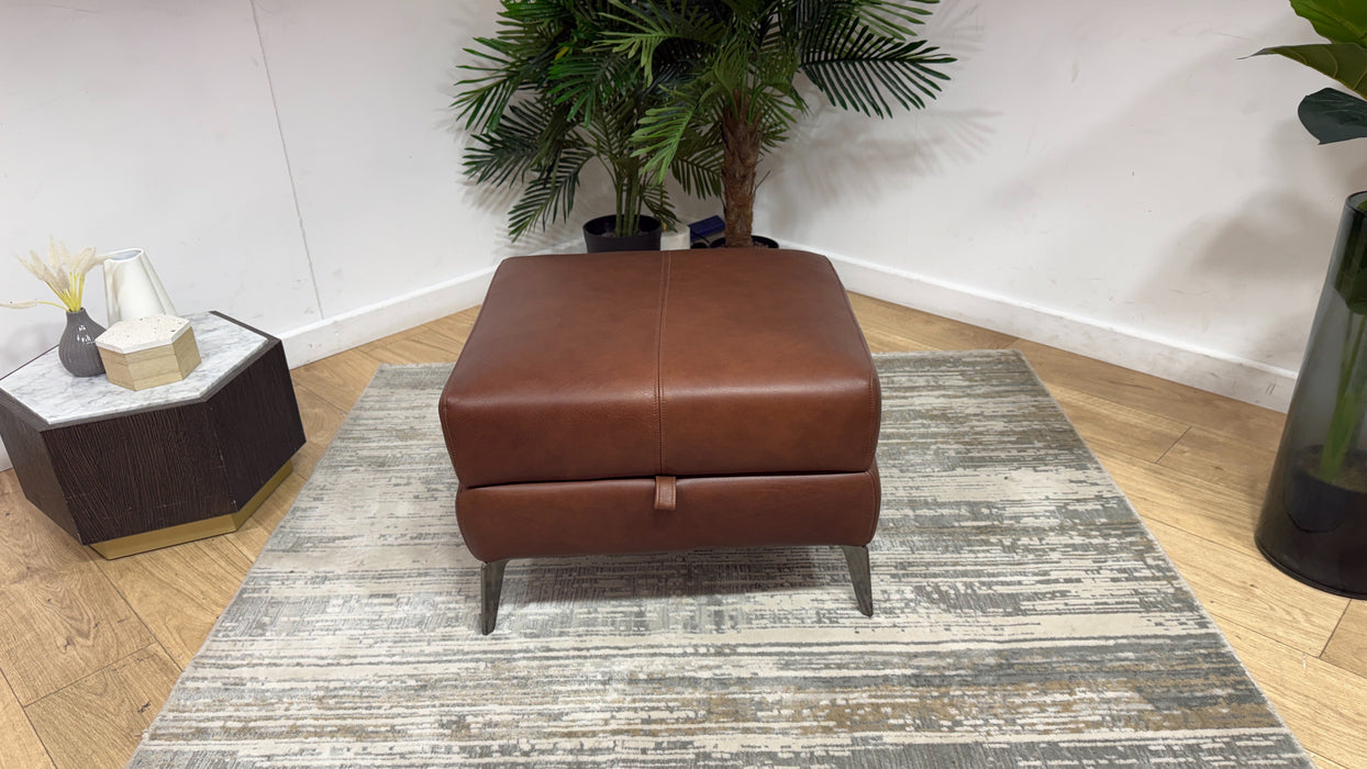 Sofology Adler Leather Storage Footstool in Relaxed Soft Brown