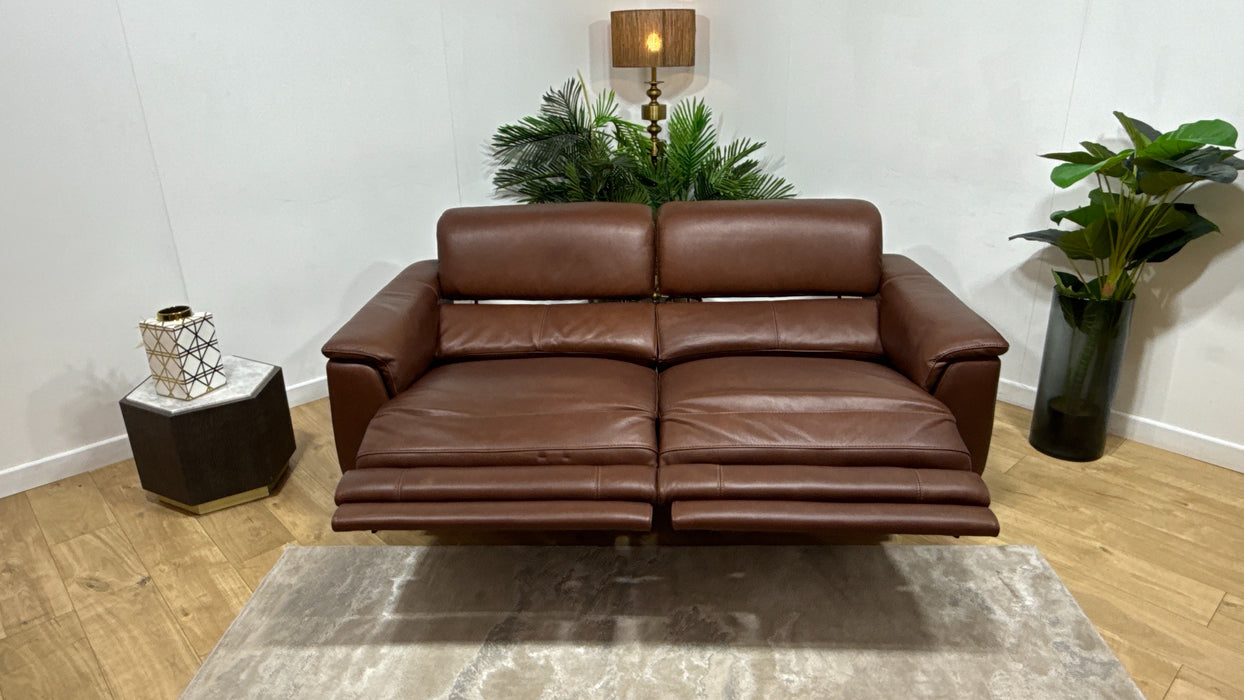 Sofology Illinois Leather 3 Seater Power Recliner/Headrest in Relaxed Soft Brown