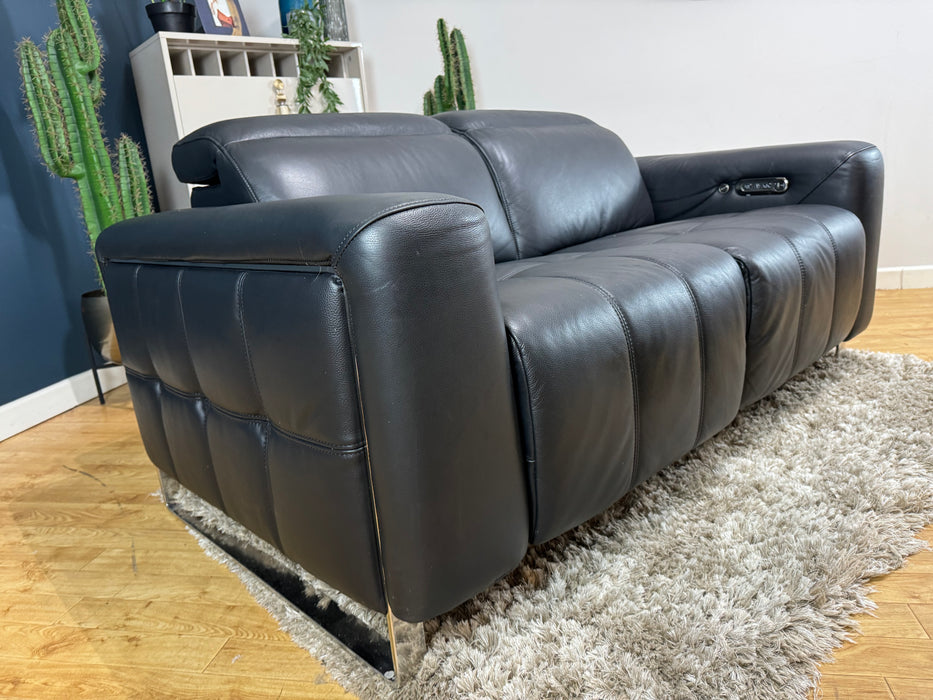 Marvella Jet Black Leather 2 Seater - Power Recliner/ Headrest - Heated Seat - ( WA2 )