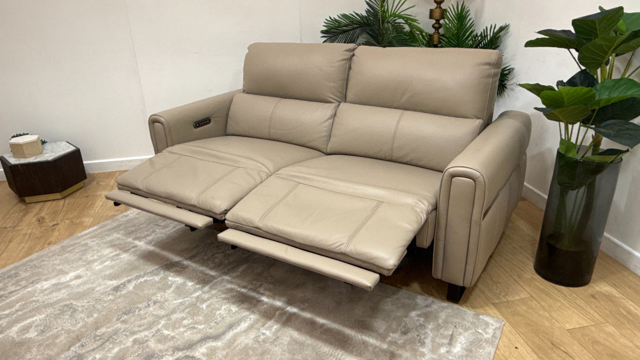 Sofology Ravello Leather 2.5 Seater Power Recliner/Headrest Lumbar Support in Trusty Embossed Stone