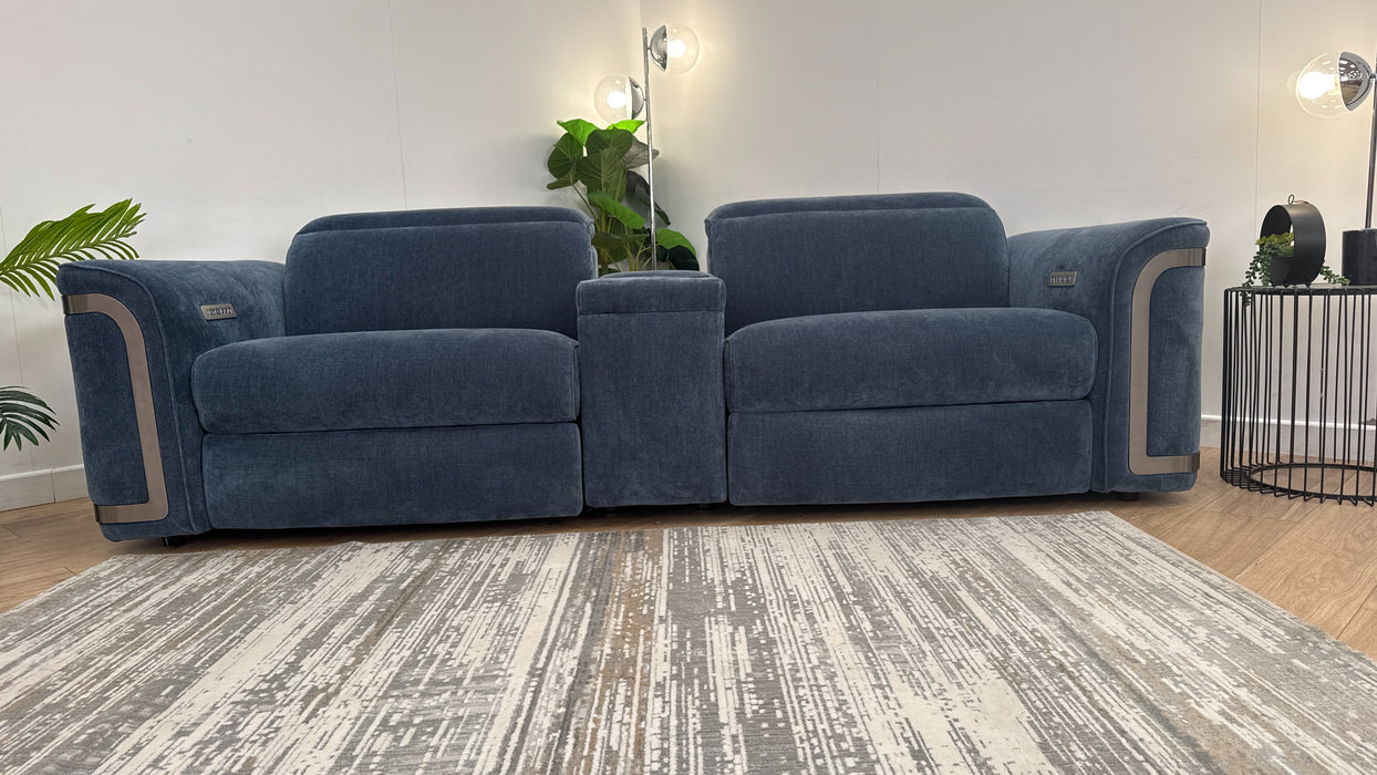 Sofology Plaza Fabric 2.5 Seater Smart Console Power Recliner in Denim