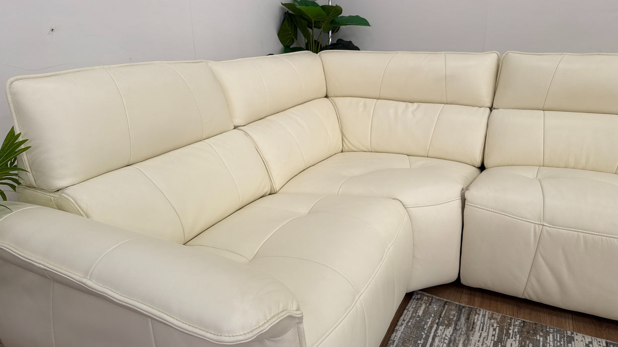 Cadenza 1 Corner 3 Sofa - Leather - Power Recliner, Power Hdrst - Trusty Sheen White