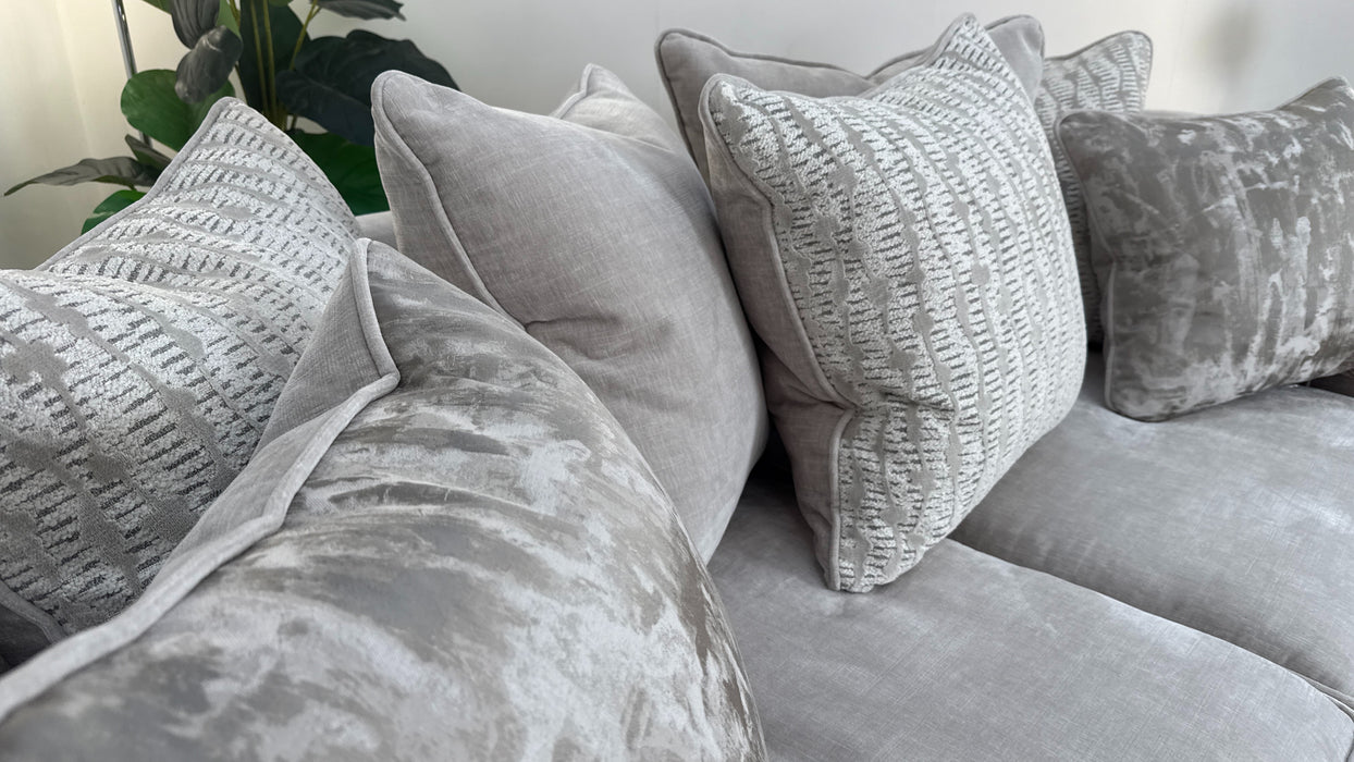 Sofology Highgrove Fabric 3 Seater Pillow Back Feather Flex Seats in Luxe Chenille Oyster Mix