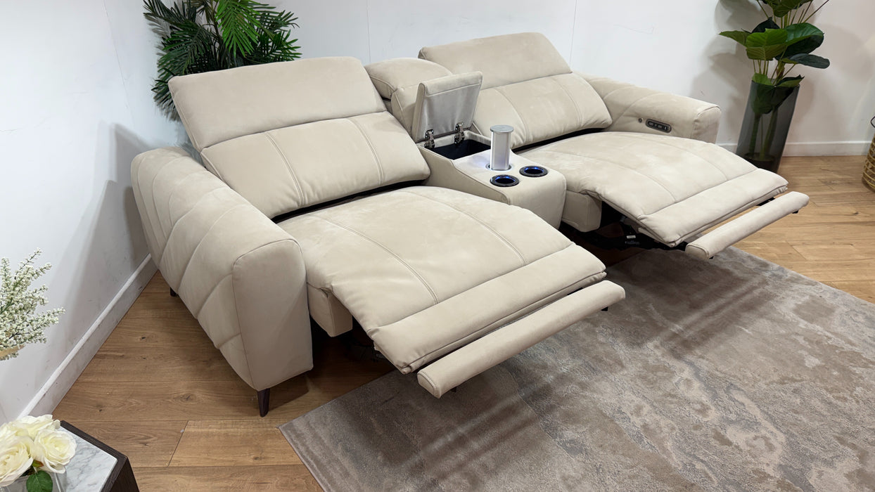 Sofology Allure Fabric 2.5 Smart Console Power Recliner/Headrest Heated Seats in Lifestyle Nubuck Feel Stone