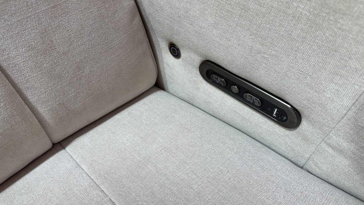 Sofology Lumiere Fabric 3 Seater Cinema Console Power Recliner/Headrest Gold Trim in Relaxed Chenille Cotton