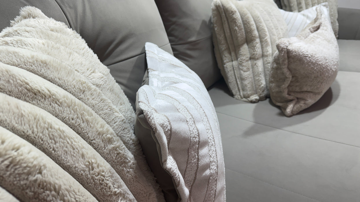 Sofology Oscar Fabric 4 Seater Gold Trim in Matt Velvet Pebble