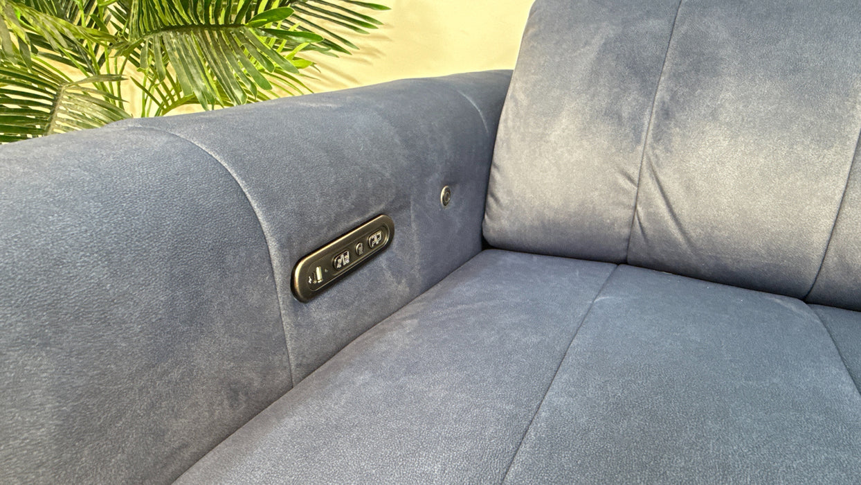 Sofology Paramount Fabric 2.5 Seater Console Power Recliner/Headrest Heated Seats Speakers in Lifestyle Flecked Navy