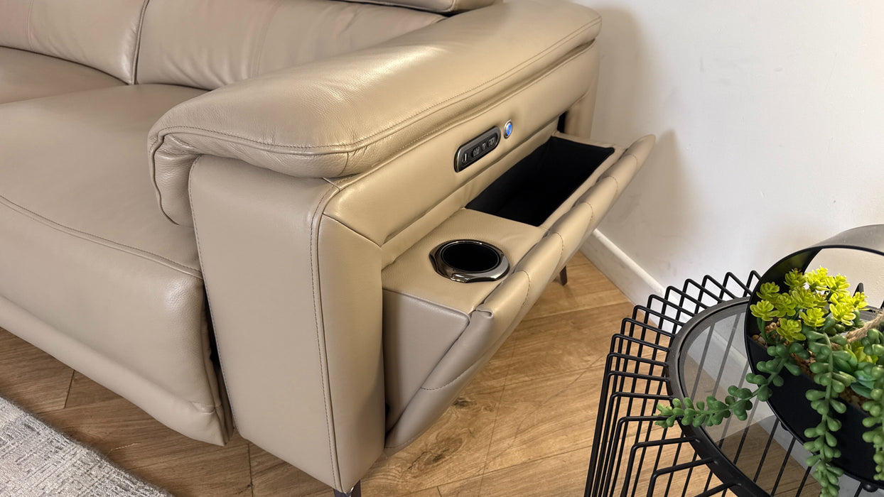 Sofology The Fratelli Leather 2.5 Seater Power Recliner/Headrest in Trusty Embossed Stone