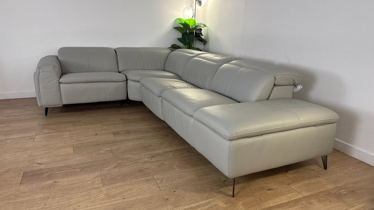Venosa Left Hand Leather Corner Sofa in Grey Mist