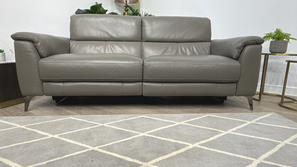 Sofology Illinois 3 Seater Leather Power Recliner in Fossil Grey