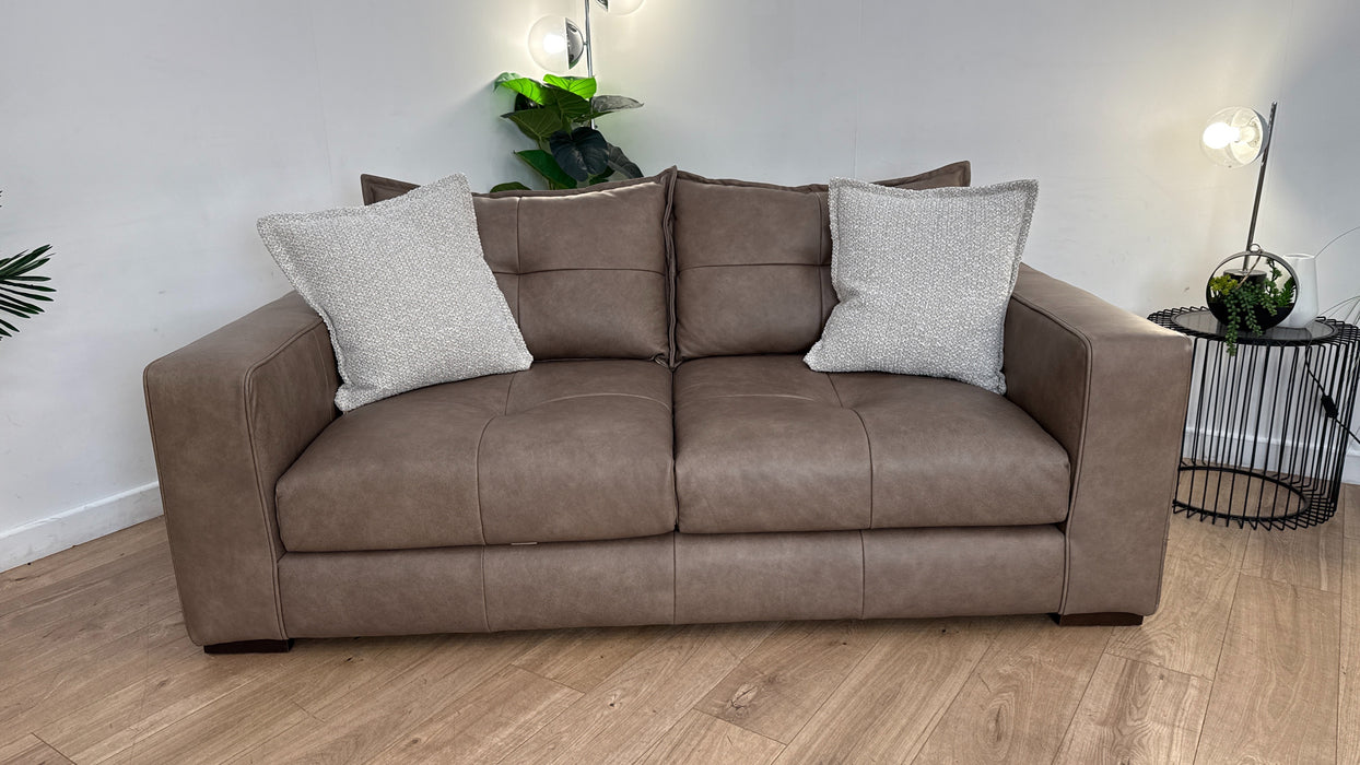 Sofology Artisan Leather 3 Seater in Relaxed Natural Grain Taupe/Natural Mix