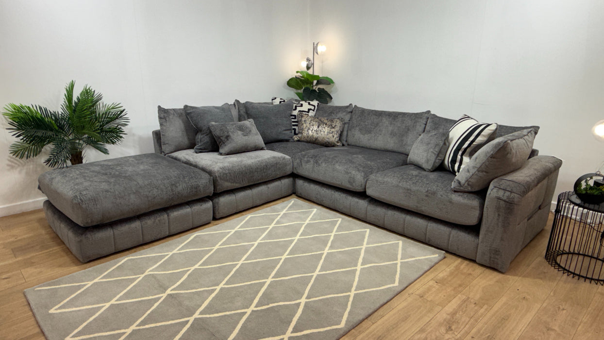 Sofology Westwood Fabric Chaise 1 Corner 3 No Trim in Teddy Chenille Slate Mix