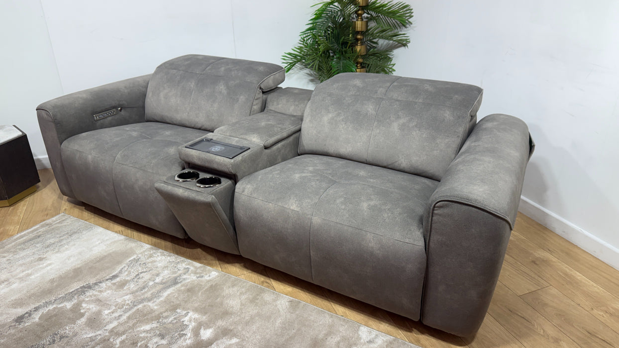 Sofology Riviera Fabric 2.5 Seater Console Power Recliner/Headrest Heated Seats in Mocha