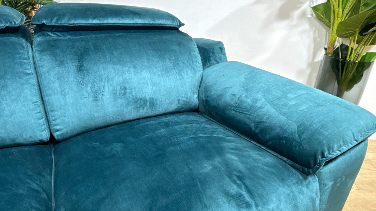 Sofology Benz Fabric 2 Seater Power Recliner/Headrest Heated Seat in Heritage Velvet Teal