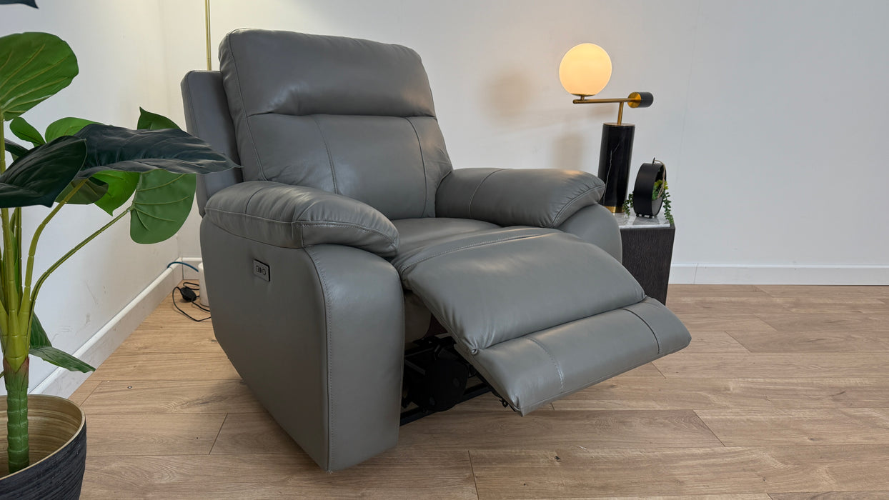 Sample Leather Power Recliner in Grey