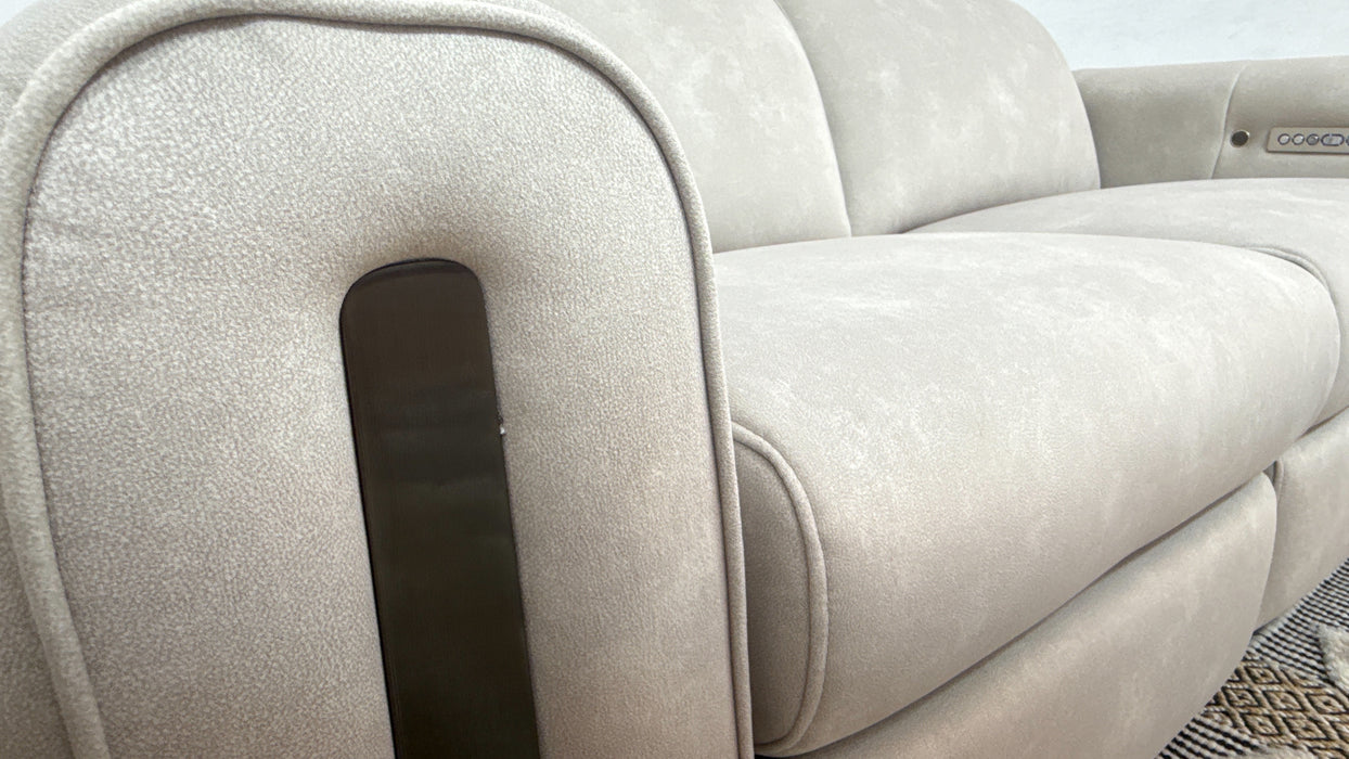 Sofology Kingsbridge Fabric 2 Seater Power Recliner/Headrest Heated Seats in Lifestyle Flecked Ivory
