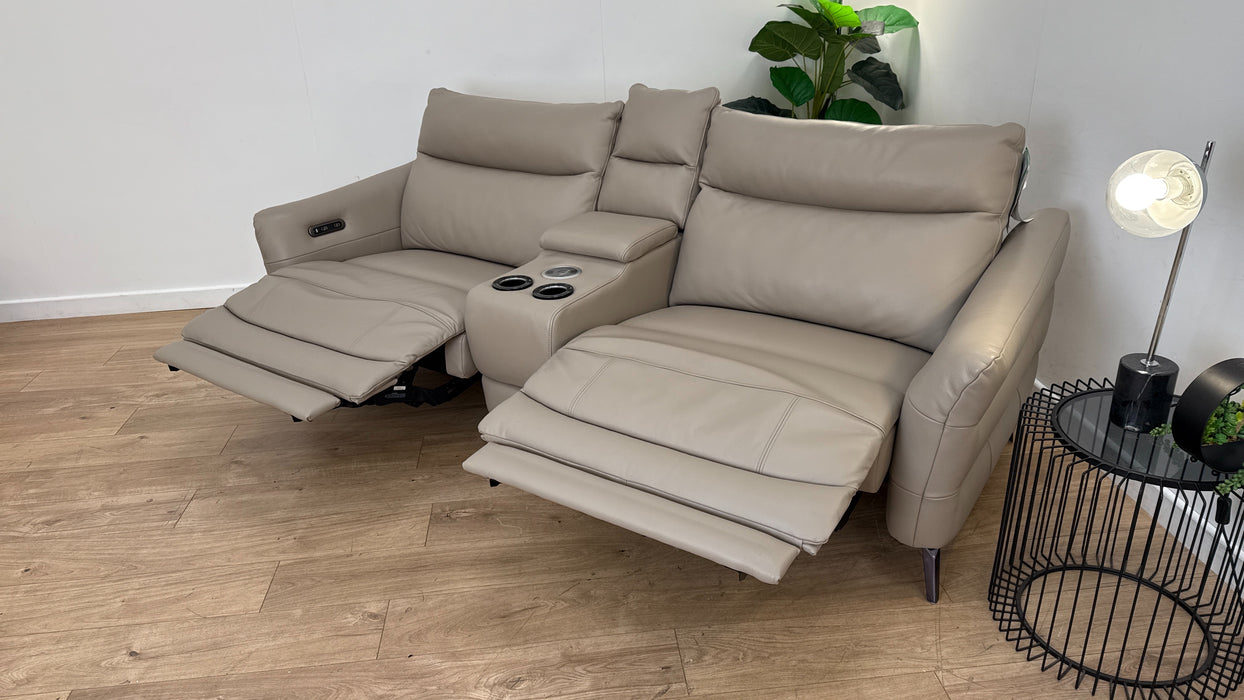 Sofology Renato Leather 2.5 Seater Console Power Recliner in Trusty Embossed Stone