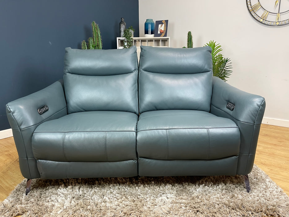 Renato 2 Seater - Trusty Embossed Leather Peacock - Power Recliner (WA2)