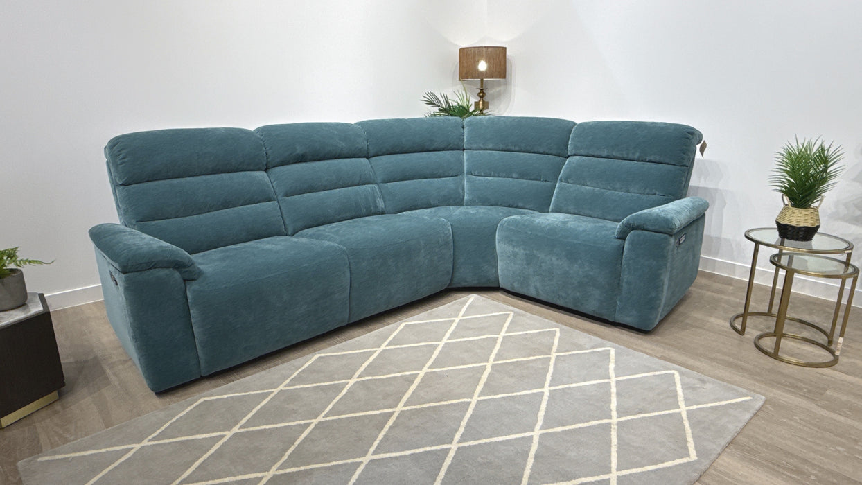 Sofology Radleigh Fabric 3 Corner 1.5 Power Recliner/Headrest Speakers in Peacock