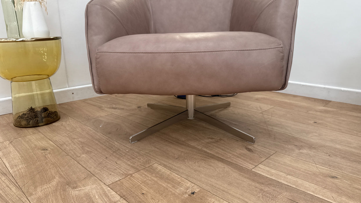 Sofology The Adler Swivel Chair in Relaxed Soft Leather Stone