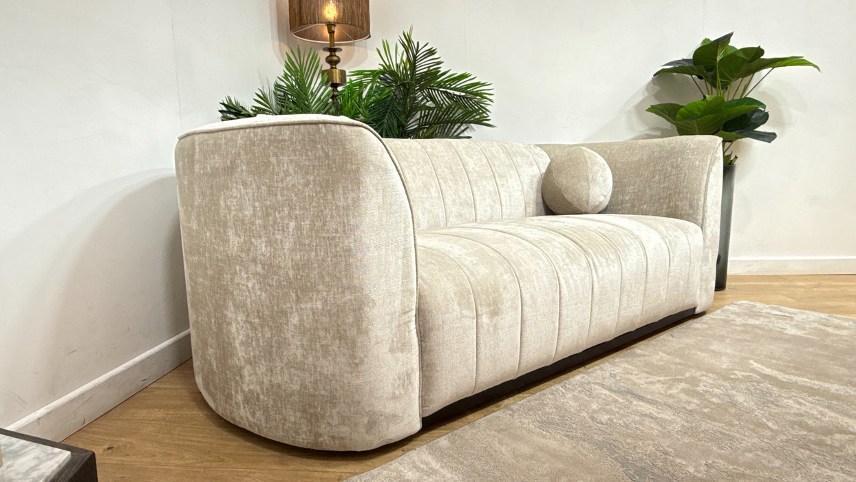Sofology Fitzrovia Fabric 2 Seater in Luxury Chenille Linen Mix With Dark Wood Trim