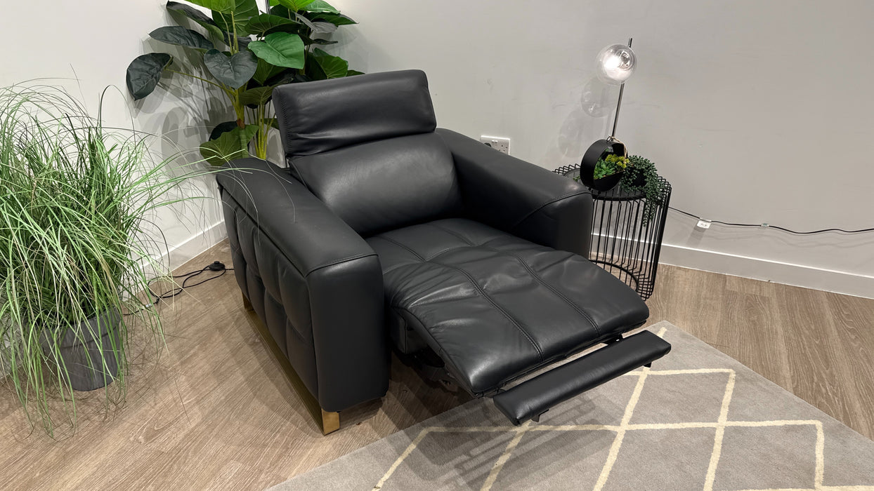 Sofology Marvella Leather Chair Power Recliner Heated Seat in Trusty Sheen Jet Black
