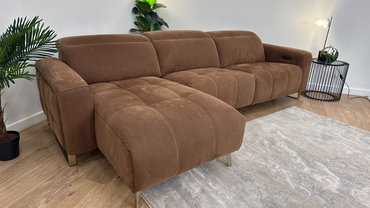 Sofology Marvella Fabric Chaise 4 Seater Power Recliner/Headrest in Lifestyle Nubuck Feel Pecan