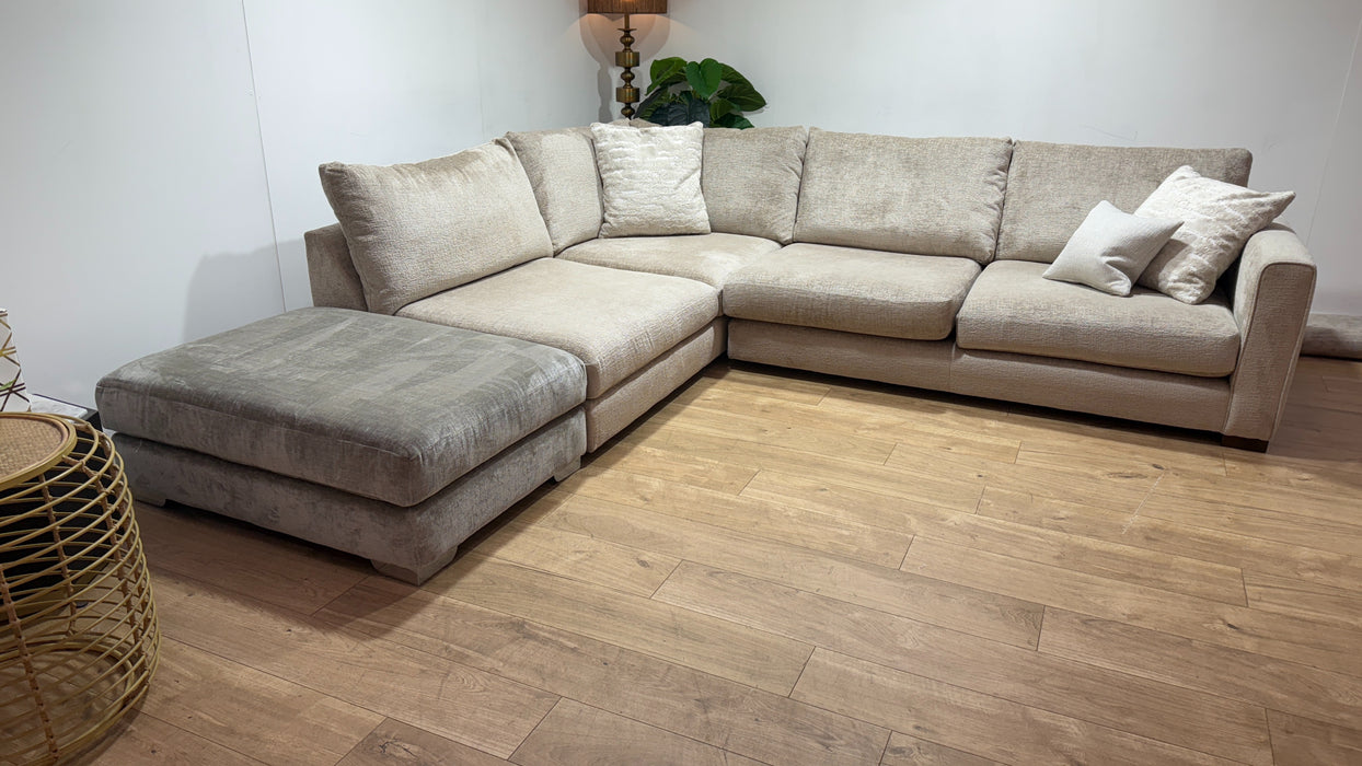 Sofology Majestica Fabric Chaise 1 Corner 3 in Teddy Chenille Natural Mix