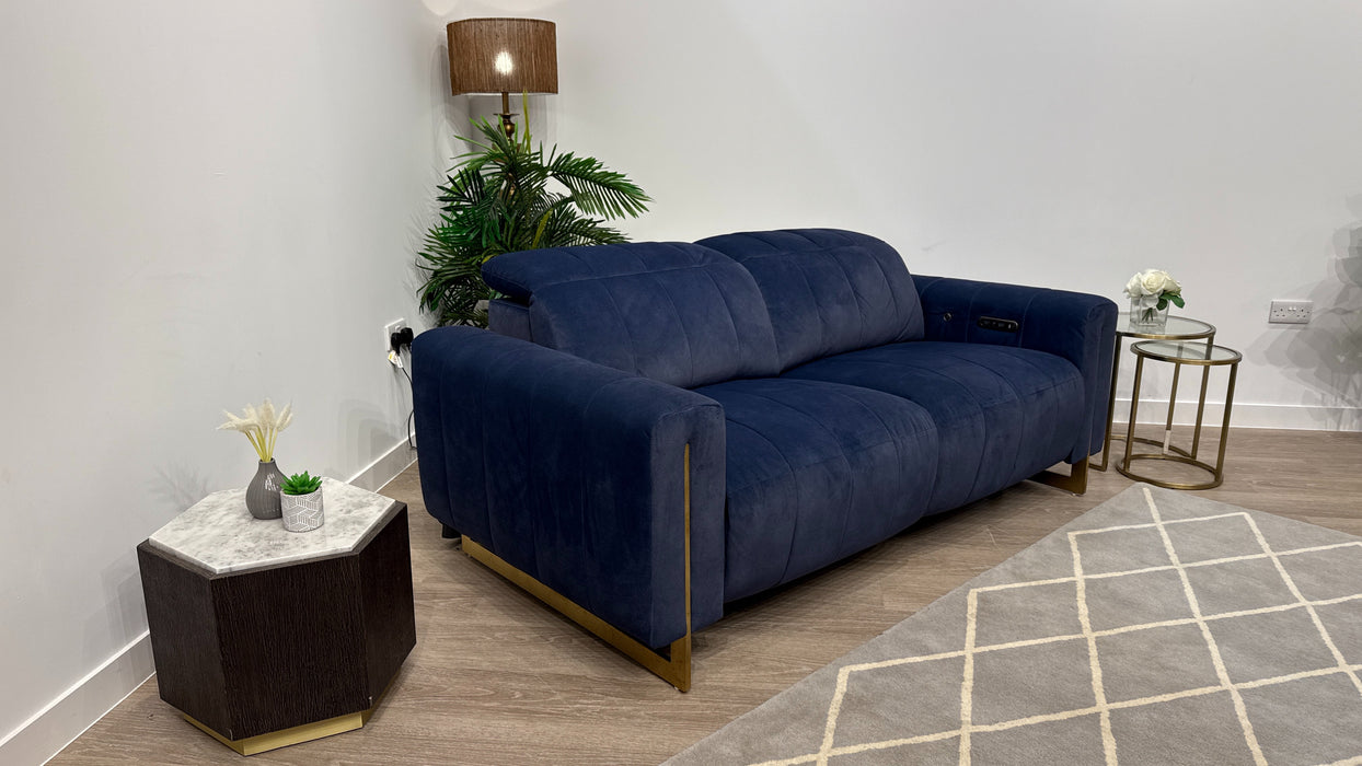 Sofology Paramount Fabric 2.5 Seater Console Power Recliner/Headrest Heated Seats Speakers in Lifestyle Flecked Navy