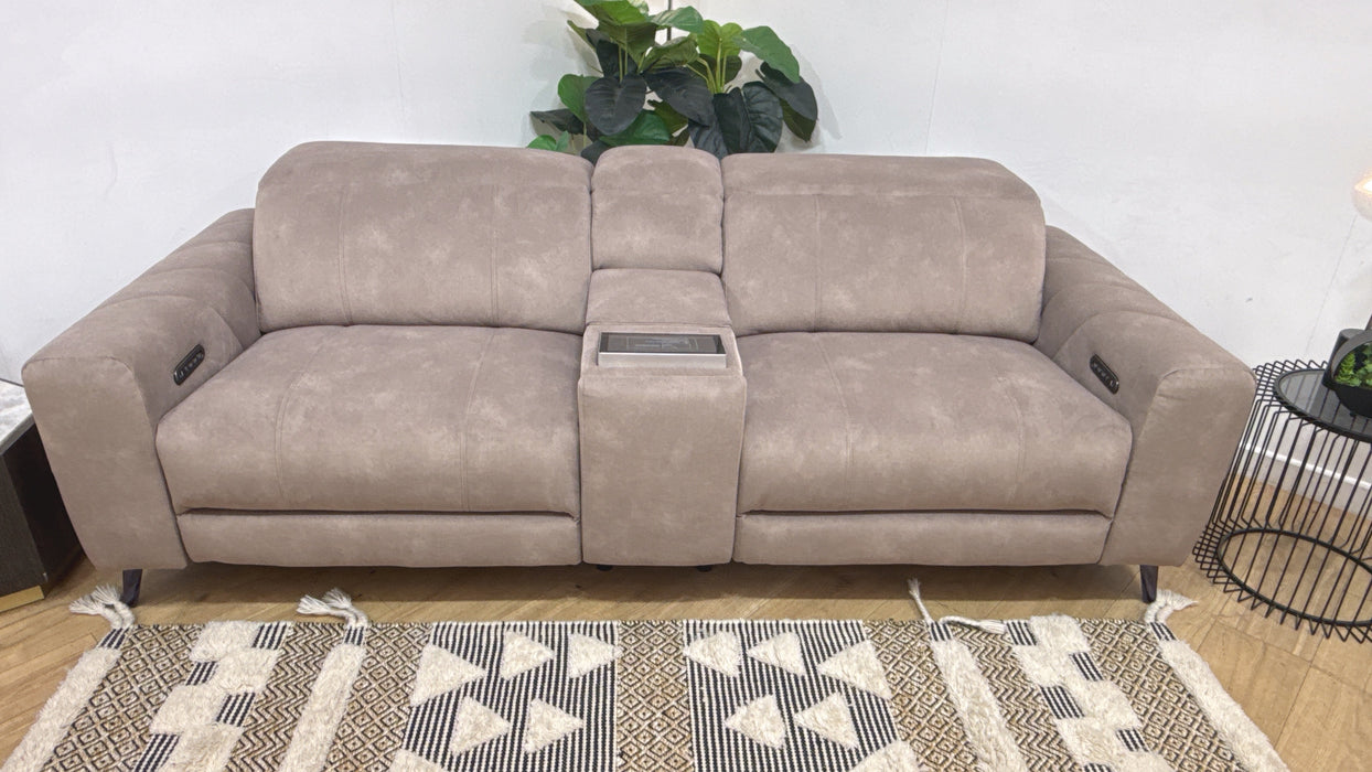 Sofology Allure Fabric 2.5 Seater Screen Console Power Recliner/Headrest Heated Seats Lumbar Support Speakers in Lifestyle Flecked Nutmeg