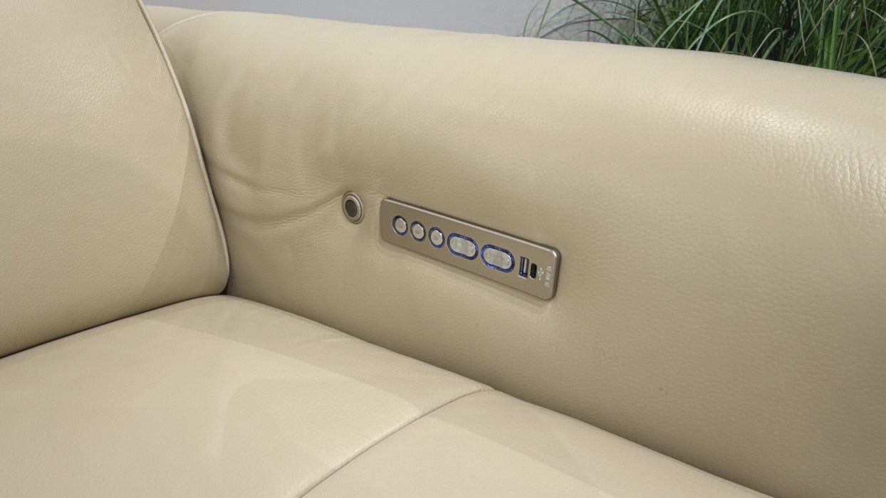 Sofology Riviera 3 Seater Leather Power Recliner + Power Headrest & Heated Seats in Trusty Embossed Bone China