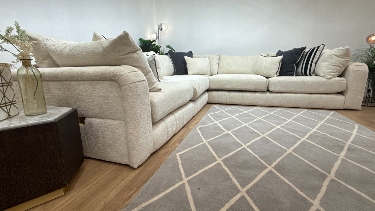 Sofology Westwood Fabric 3 Corner 3 Gold Trim in Teddy Chenille Ivory Mix