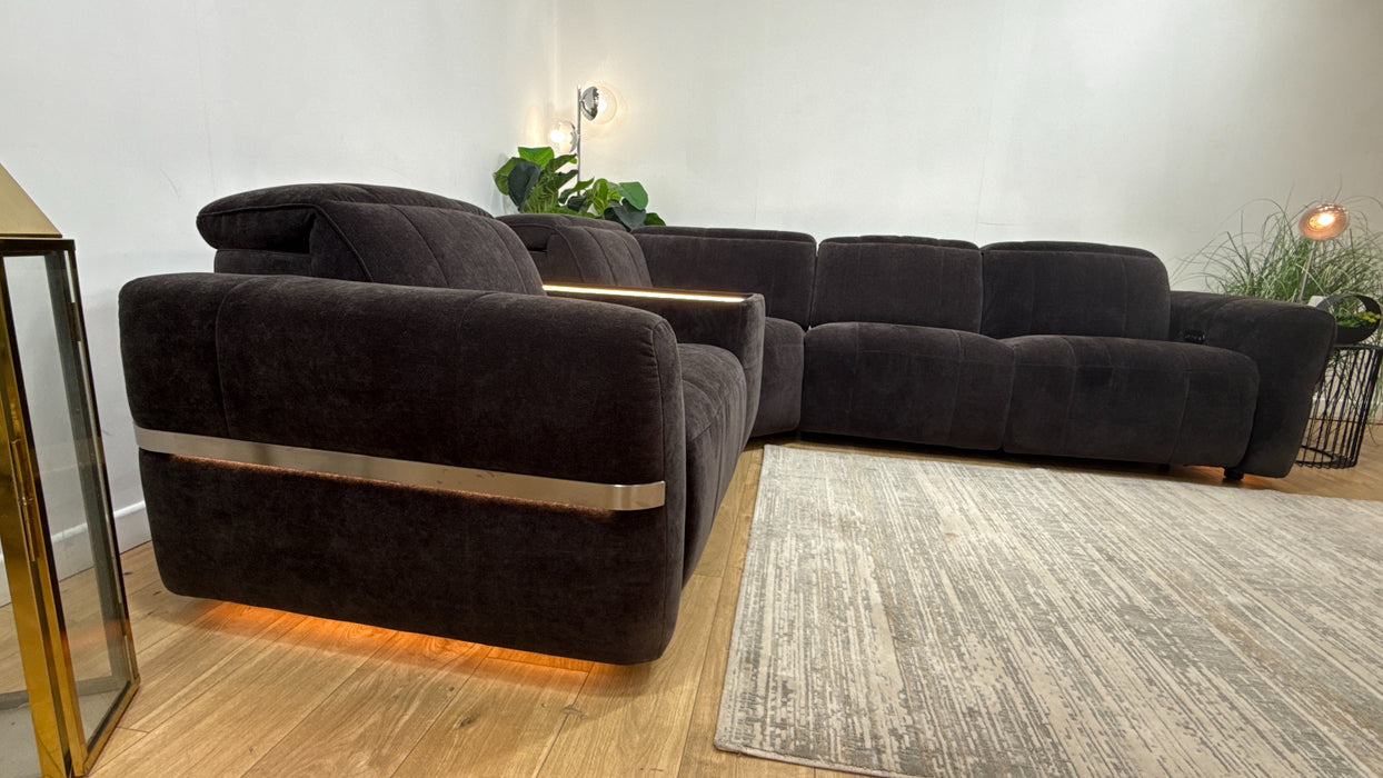Sofology Lumiere Fabric 1.5 Console Corner 3 Power Recliner/Headrest in Relaxed Chenille Raisin