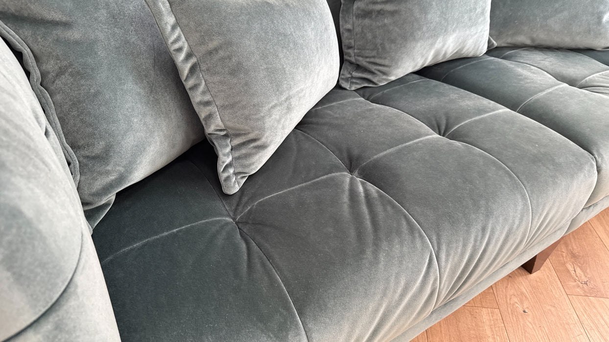 Sofology Midsummer Fabric 4 Seater Split Gold Trim in Day Teal Mix