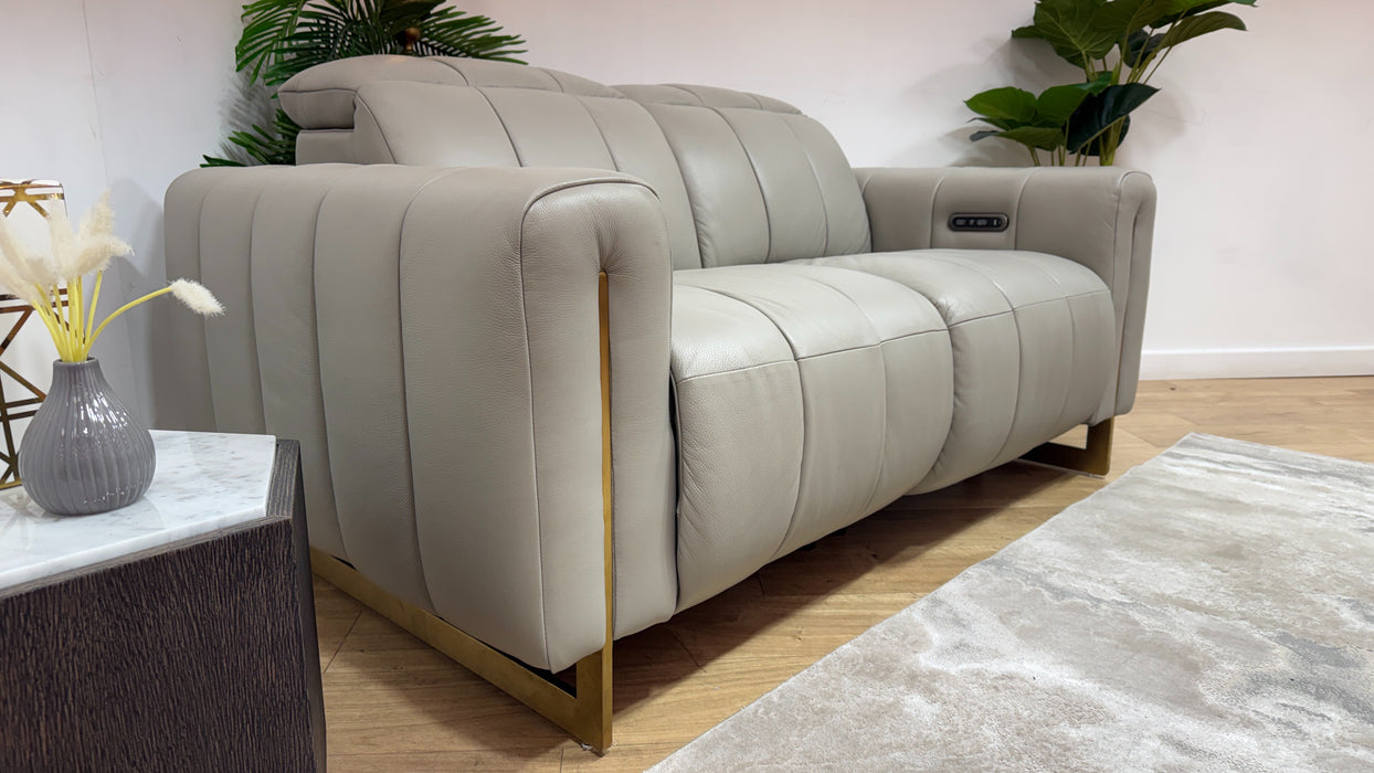 Sofology Paramount Leather 2 Seater Power Recliner/Headrest in Trusty Embossed Light Grey