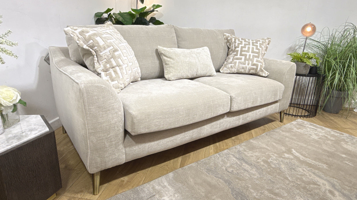 Sofology Mayfair Fabric 3 Seater Foam Seats in Soft Chenille Linen/Pearl Mix