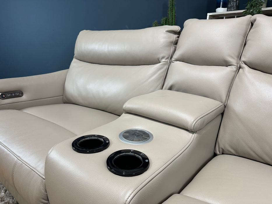 Renato Leather 2.5 Seater Console - Trusty Embossed Leather Stone - Power Recliner Speakers - (WA2)