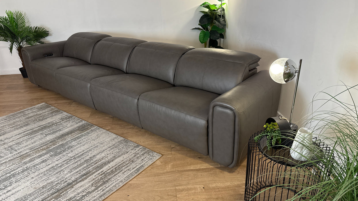 Sofology Premiere 4 Seater Recliner Leather Sofa in Trusty Embossed nGrey