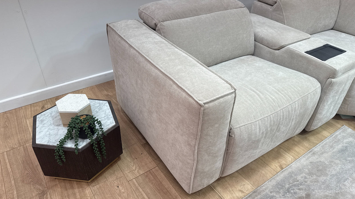 Sofology Horizon Fabric 1.5 Smart Console Corner 3 Power Recliner/Headrest Heated Seats in Textured Chenille Stone