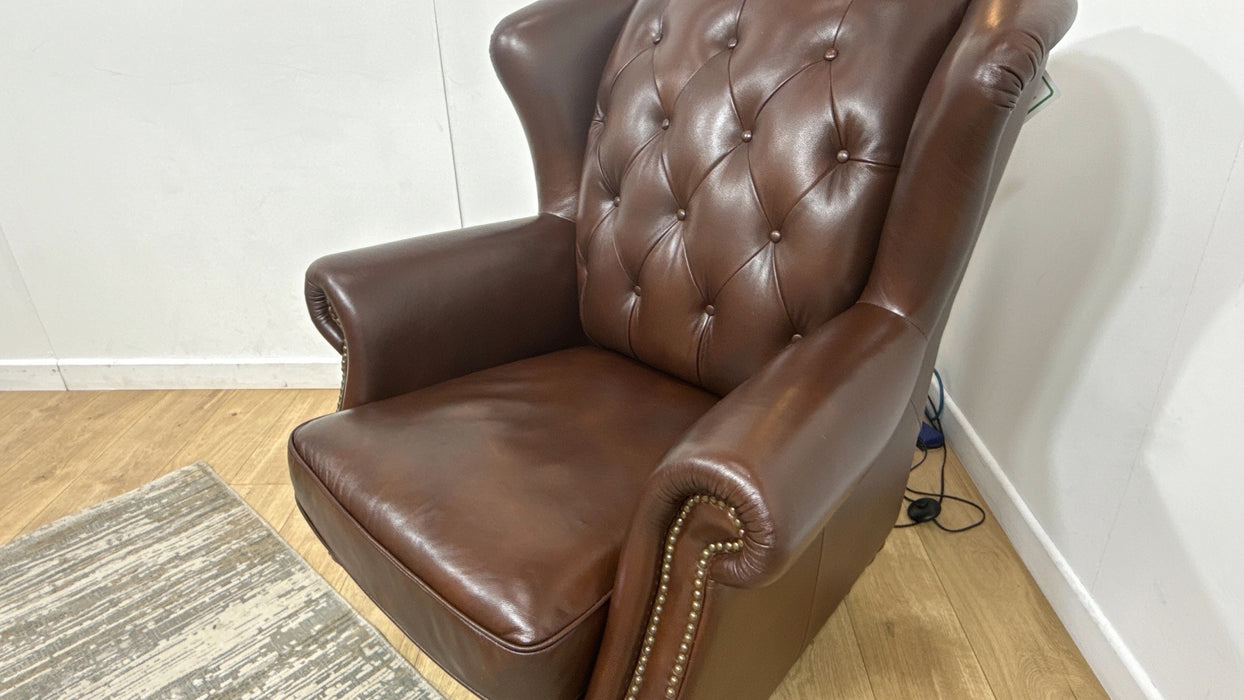Sofology Darcy Leather Accent Wing Chair with Studs in Trusty Supersoft Sheen Chestnut