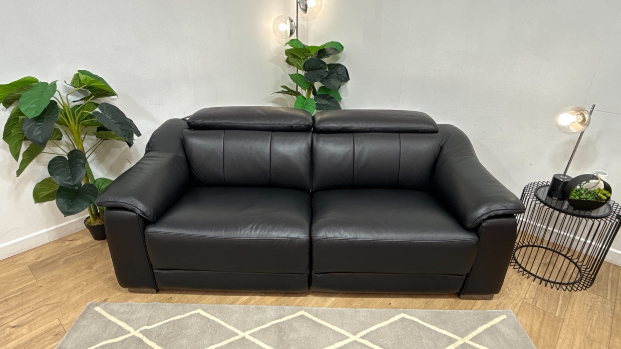 Sofology Carrera Leather 2.5 Seater Power Recliner/Headrest in Trusty Embossed Jet Black